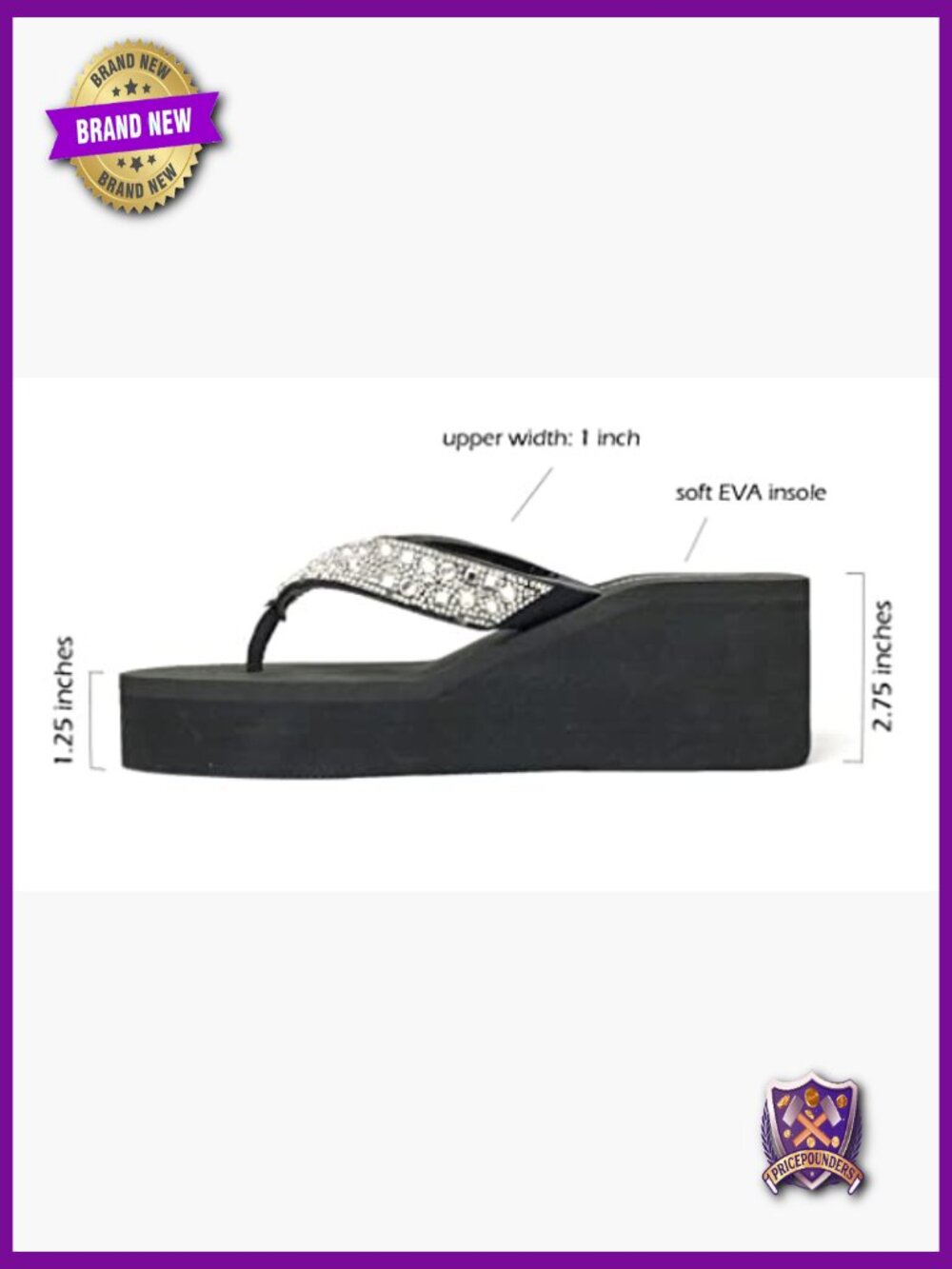 Rhinestone Wedge Sandals T-Strap Platform Flip Flops - Picture 4 of 5